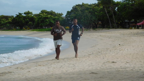 Vodafone Fiji 7s Players Osea Kolinisau & Emosi Mulevoro running on Natadola Beach