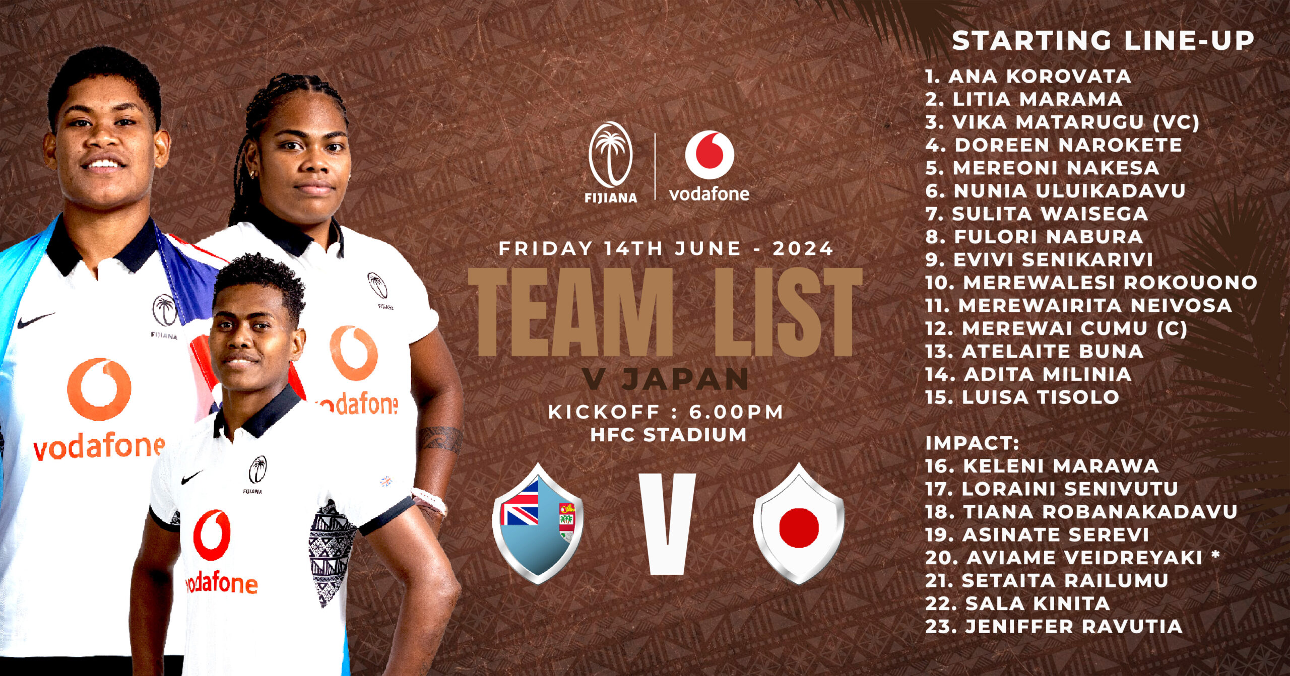 Official Website of Fiji Rugby Union » Vodafone Fijiana XV Announces Squad  for first Test Match Against Japan: Veidreyaki to Debut